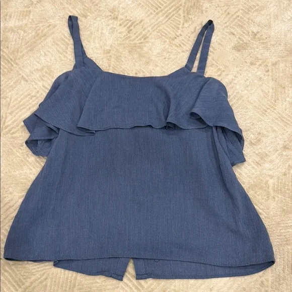 Blue Ruffled Button-Down Top - Picture 6 of 7